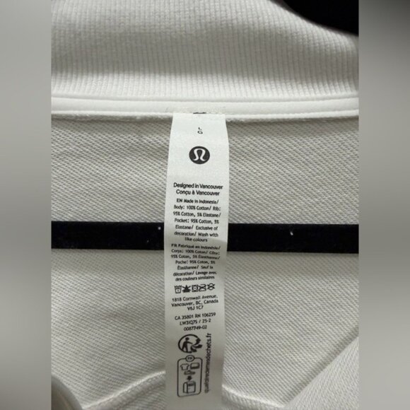 Lulu Lemon Large White Cotton Terry Tennis Half Zip Sweatshirt. 🐼⚡️ - Picture 3 of 4